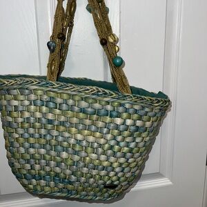 Summer fun bags Two straw bags Sea blue  green and orange.